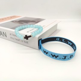 Christian Cross Gifts What Would Jesus Do Bracelets WWJD Bracelets Letter Matching Couples Protection Braided Rope Inspirational Religious Beads Bracelets Friendship Gift for Women Men-Blue