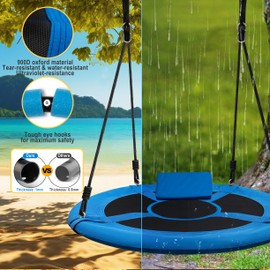 Saucer Tree Swing 600lb Weight Capacity with 2pcs Hanging Straps, 900D Oxford Fabric Waterproof Durable Steel Frame and Carabiner for Kids Adults with Pillow,for Backyard (Blue, 40 Inch)