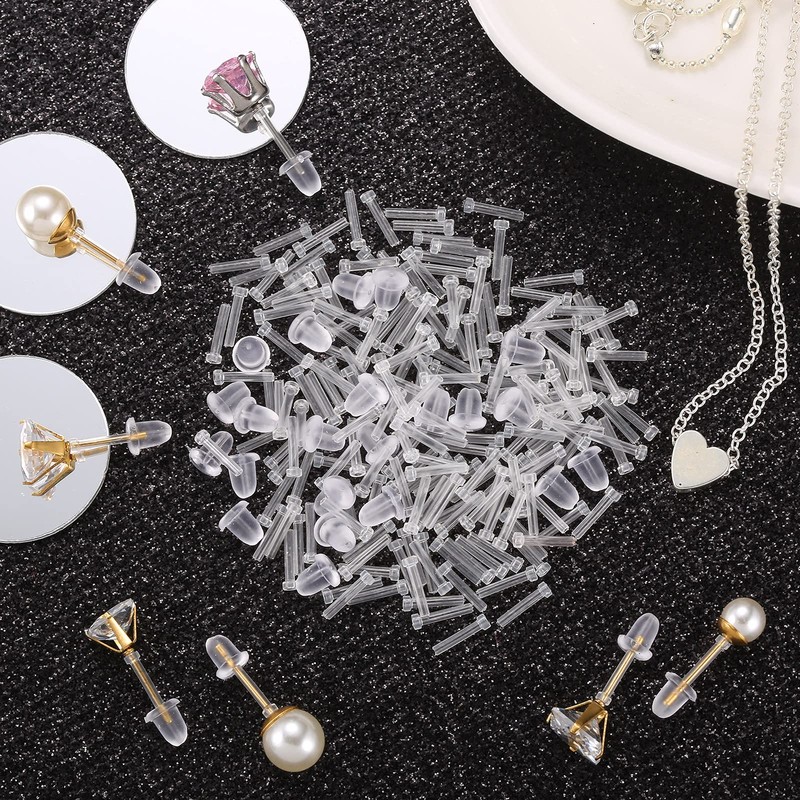 MTLEE 100 Pieces Plastic Earrings Covers for Sensitive Ears, Clear