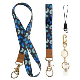 bolimoss Butterfly Lanyard for Keys ID Badge Holder Wallet,Wrist and Neck Lanyards with Retractable Reel Keychain, Cute Long Landary for Women Girl Kids Teacher