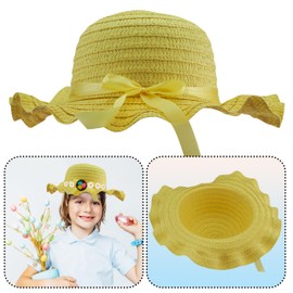 HOVUK 52cm Easter Springtime Yellow Bonnet Hat with Ribbon for Kids Boys, Used as Base to Decorate DIY Easter Bonnet Hat with Chicks Eggs Nest Feathers Ribbons Daisies Flowers Arts Crafts