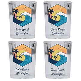 R and R Imports Twin Beach Washington 2 Ounce Square Base Liquor Shot Glass Wave Design 4-Pack