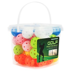 Golf Practice Balls Plastic Value 50 Pack and Golf Ball Bucket with Handle, Limited Flight Sports Training Ball, Indoor Outdoor Backyard Garden Driving Range Use (Mixed Color)