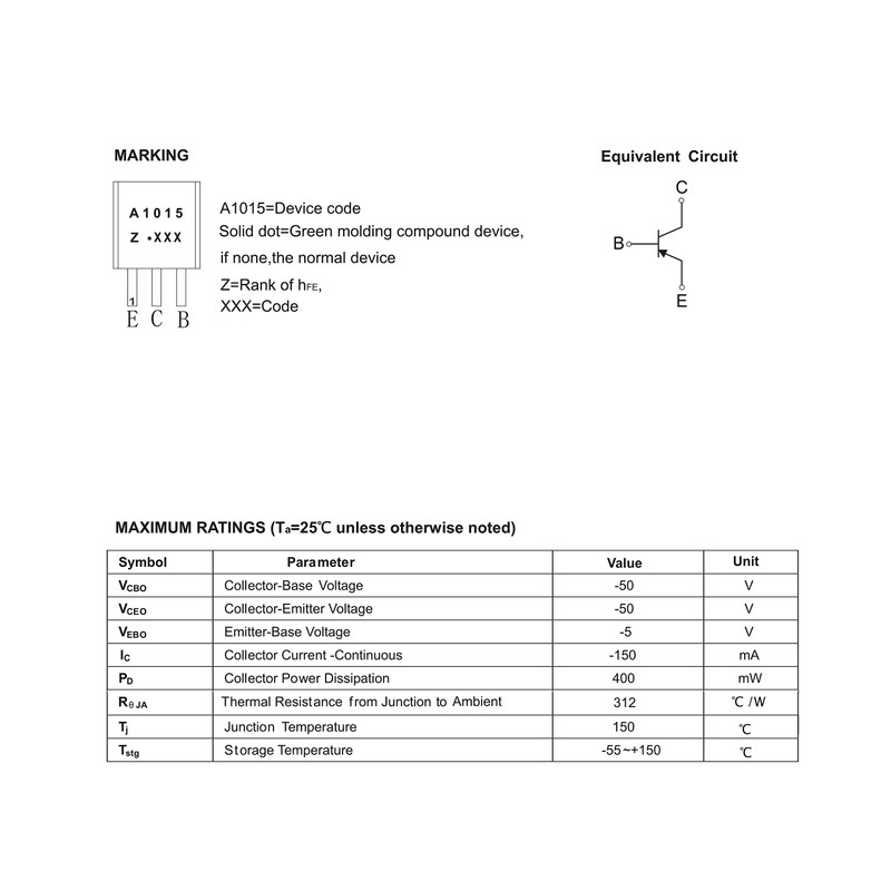 20PCS 2SA1015GR 2SA1015 PNP TRANSISTOR TO-92 50V 150MA 400mW Marking