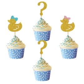 MonMon & Craft Waddle it Be Cupcake Toppers/Duck Gender Reveal Party Cupcake Toppers/Baby Shower/Boy or Girl Party Cupcake Decor / 24 Pcs Gold Glitter