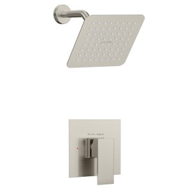 Alta Aqua Modern Square Rain Shower System with Pressure-Balanced Mixing Valve – Wall-Mounted Rainfall Shower Head and Single-Handle Control - Brass and stainless steel construction (Brushed Nickel)