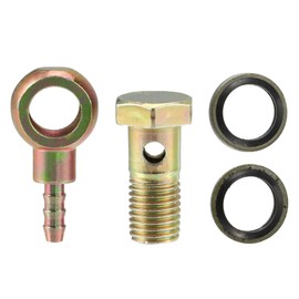 X AUTOHAUX 1 Set Banjo Bolt Kit M12x1.5 Banjo Bolt Hose Barb Fittings Brake Line Fitting Adapter with Copper Washers for Motorcycle Car Iron Bronze Tone