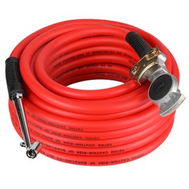 YOTOO Truck Tire Inflator Kit with Heavy Duty 3/8 I.D by 50 FT Length Hybrid Air Hose, Universal Glad Hand and Dual Air Chuck Inflator, Red