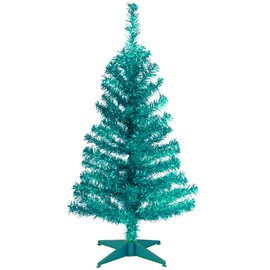 National Tree Company Artificial Christmas Tree | Includes Stand | Turquoise Tinsel - 3 ft