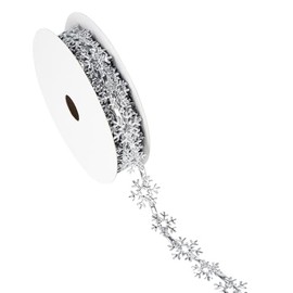 Silver Glitter Snowflake Ribbon 1 Inch, 10 Yards Per Roll Sequins Trim Ribbon Use for Christmas Tree, New Year Decoration, Winter Months Home & Outdoor Decor.