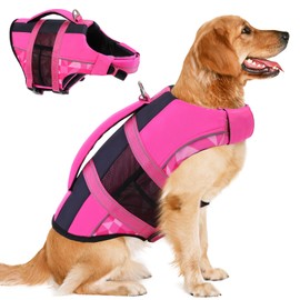 ASENKU Dog Safety Vest with Reflective Stripes, Adjustable High Flotation Dog Life Jacket, Ripstop Pet Lifesaver for Swimming Boating, Lightweight Pet Life Preserver for Large Dogs (Rose Red, 2XL)