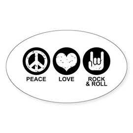 CafePress Peace Love Rock and Roll Oval Sticker Oval Car Bumper Sticker