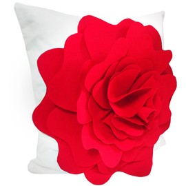 kilofly Home Decorative Throw Pillow Cover, 18" x 18", 3D Floral Grey, White