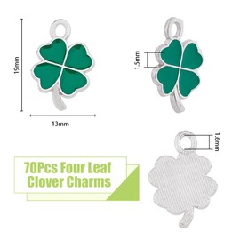 DICOSMETIC 70 Stück Vierblättriges Kleeblatt Charms Emaille Legierung Kleeblatt Charms Grüne Glücksbringer St. Patrick'S Day Anhänger Für Schmuckherstellung DIY Handwerk, Bohrung: 1.6mm