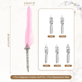PATIKIL 26.5cm/10.4" Calligraphy Feather Quill Pen, Vintage Feather Dip Pen with 5 Replacement Nibs for Calligraphy Writing Wedding Office Gifts, Pink
