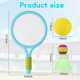 WanderGo Kids Tennis Rackets Set, 2 Blue and pink Plastic Tennis Rackets and 3 Shuttlecocks and 3 Tennis Balls, Kids Tennis Set Better for kids to play indoor and outdoor sports in cold weather