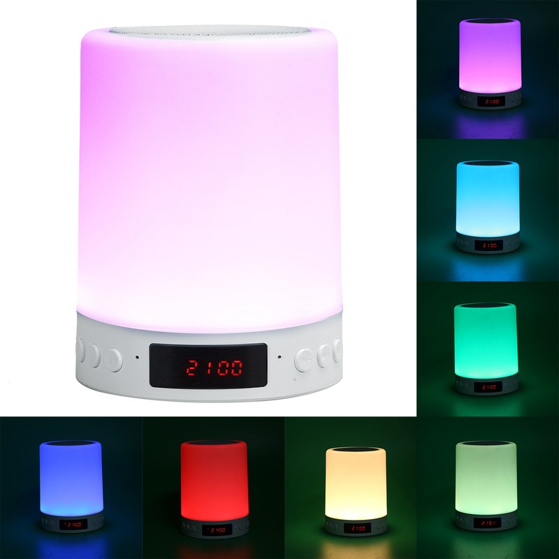Bluetooth Speaker Alarm Clock Colorful Night Light Touch Control LED