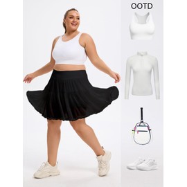 Women's Plus Size High Waisted Ruffle Tennis Skirt Flowy Tulle Tiered Golf Skirts Athletic Skorts with Shorts Pockets Black