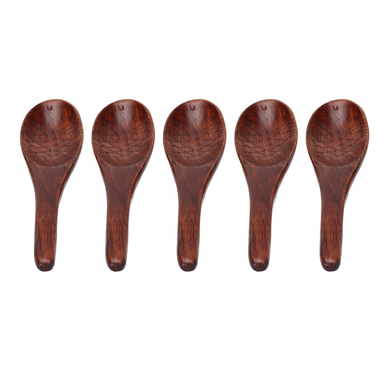 5pcs Wooden Spoon Fish Shaped Hand Carved Old Paint Color