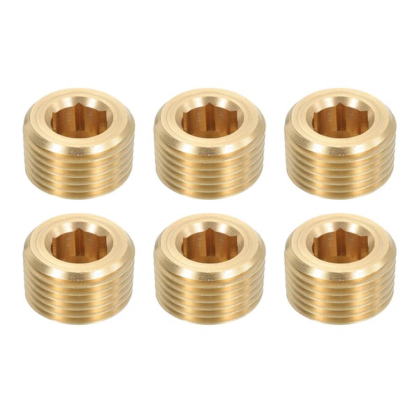 sourcing map 6Pcs Brass Pipe Plug Fitting, 3/8" NPT Male