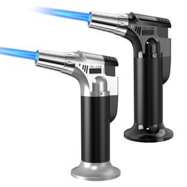 2 Pack Torch, Butane Torch Refillable, KitchenTorch for Cooking with Safety Lock & Adjustable Flame for BBQ, Creme Brulee, Baking, Crafts(Butane Gas not Included) (Red/Blue) (Black&Silver)