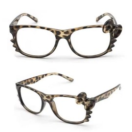 Kawaii Y2k Kitty Leopard Print Women's Glasses Trendy Decorative Accessorie Cute Fashion Cartoon Nerd Frame(NO LENSES)
