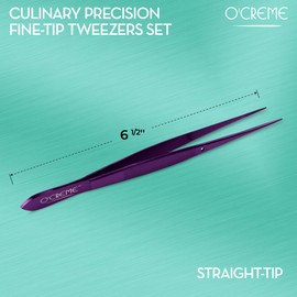 O'Creme Stainless Steel Precision Kitchen Tweezer Tongs 6.25" with Fine Tip (Purple)