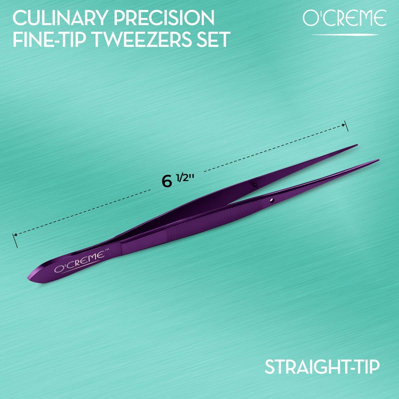 O'Creme Stainless Steel Precision Kitchen Tweezer Tongs 6.25" with Fine