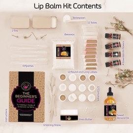 CraftZee Lip Balm Making Kit - DIY Lip Gloss Kit with Natural Beeswax, Shea Butter, Sweet Almond Oil, Essential Oils, Tubes, Jars & More Craft Kit For Adults