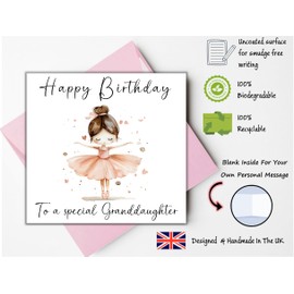 Printperfect - Granddaughter Birthday Cards - Pretty Pink Ballerina Card for Girls - Birthday Card for Her - Granddaughter Greetings Card - Special Granddaughters -150mm x 150mm