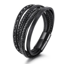 Vintage Men'S Multi Layered Leather Stainless Steel Y Clasp Bracelet Boy Gift Layered Classic Men's Leather Rope BraceletColor: Hot Stamping black