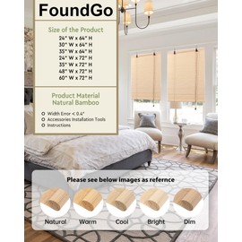 FoundGo Retro Bamboo Blinds 35" W x 64" H Bamboo Roman Shades Light Filtering Roll Up Blind Curtains for Windows Doorways Indoor Outdoor White