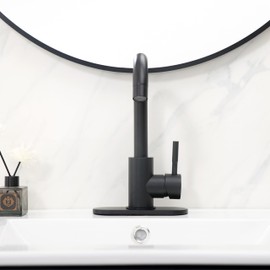 Comllen Matte Black Bar Faucets, Black Bathroom Faucet 1 Hole, 360° Swivel, Small Single Handle Bar Sink Faucet with Deck Plate for Bathroom Bar Kitchen RV Camper Outdoor Laundry Vanity Lavatory