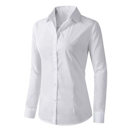 Beninos Womens Dress Shirts Long Sleeve Button Down Shirt Work Wear (225 White, M)