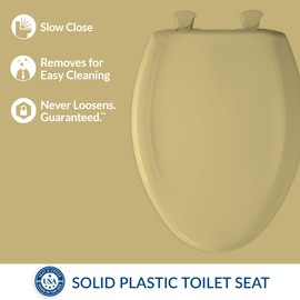 Bemis Classic Colors Slow Close Toilet Seat, Easy Clean Hinges and Durable Plastic Seat, Made in USA, Elongated, Harvest Gold