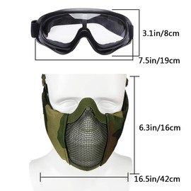Aoutacc Airsoft Protective Gear Set, Half Face Mesh Masks with Ear Protection and Goggles Set for CS/Hunting/Paintball/Shooting (Camo.)