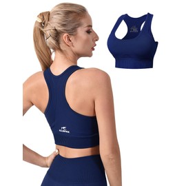 CLDFHX Sports Bras Women Seamless Padded Without Underwire High/Mid Impact Support Racerback Sport Bra for Workout Yoga Gym, Purple, M