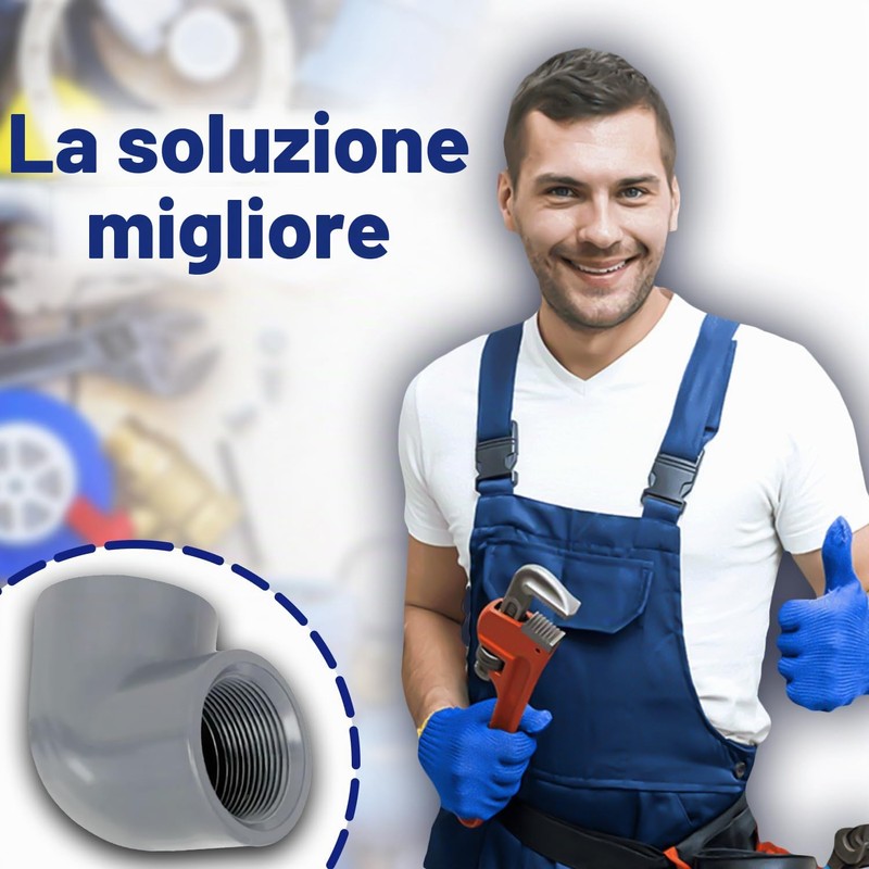 Tubo Gomito PVC U 90° Ø50mm x 1 1/2” Collegamento