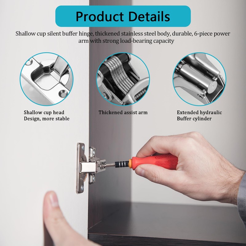 10 Pcs Cabinet Hinges Silver Soft Close Hinges for Kitchen