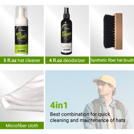Calvana 4-in-1 Professional Hat Cleaning Kit, Quick-drying Cap Saver Cleaner, for Baseball Caps,Cowboy Hat, Felt Hat, Safe for Cotton, Wool, Polyester, 5oz Solution, Includes Towel and Brush