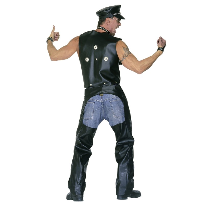 xL Biker Chaps Black Leatherlook Costume Extra Large for Wild