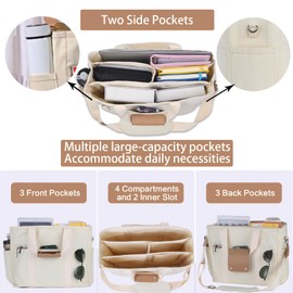 Huwzder Multi Pocket Tote Bag Canvas Crossbody Bags Work Shoulder Bag Multifunction Travel Bag with Compartments (Green)