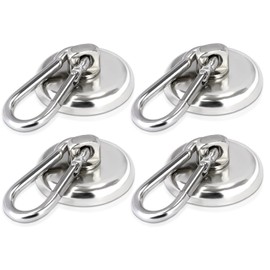 Set of 4 Carabiner Hooks, Super Strong Magnet, Hook, Diameter 1.4 inches (36 mm), 360 Degree Rotation, Magnets with Carabiner, Neodymium Magnet, Magnetic Carabiner, Anti-Rust, Super Strong Magnet, For