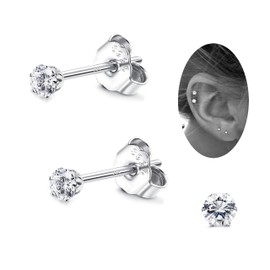 Sllaiss 925 Sterling Silver Austria Cubic Zirconia Tiny Stud Earrings for Women Men,Round-Cut 6-Prongs S925 CZ Earrings,Fine Jewelry for Anniversary 3mm