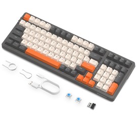 ATTACK SHARK K8 Wireless Mechanical Keyboard, 100 Keys, Hot Swappable Blue Switches, Gasket RGB, Trip-Mode BT5.0/2.4G/Wired Gaming Keyboard for PC/Mac/Windows