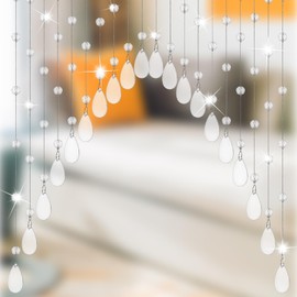 Ptwola 20 Strings Crystal Beaded Curtain, Self-Adhesive Arched Clear Crystal Glass Door Valance Hanging Stran Doorway Room Divider Partition for Home Coffee House Bedroom Restaurant Closets Windows
