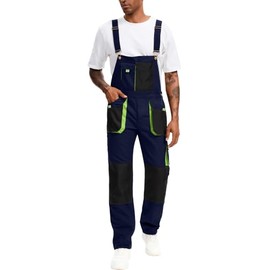 WORK IDEA Work Bib Overall for Men Workwear Casual Dungarees Jumpsuit with Big Cargo Pockets,Navy/Green, 34Wx32L