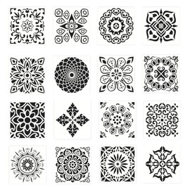 Esquirla 16 Piezas Plantillas de Dibujos Reutilizable, Stencil para Pintar para Cortar Mandalas, Plantilla para Pintar, Suelos, Paredes y Azulejos(6 x 6 pulgadas)