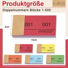 Nezyo Number Blocks Double Numbers Block 1-500 Numbers 5 Colours 5 x 10 cm Number Pads for Wardrobe Brands Numbered Tear-Off Loose Events Parties Fairs Lotteries and Treats