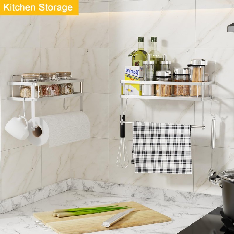 ESOW Paper Towel Holder with Shelf Storage, Adhesive Wall Mount